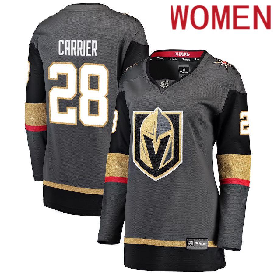Women Vegas Golden Knights 28 William Carrier Fanatics Branded Gray Alternate Breakaway Player NHL Jersey